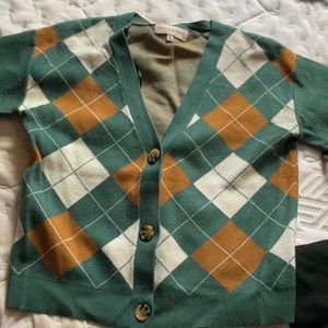 Matching plaid cardigan and tank top